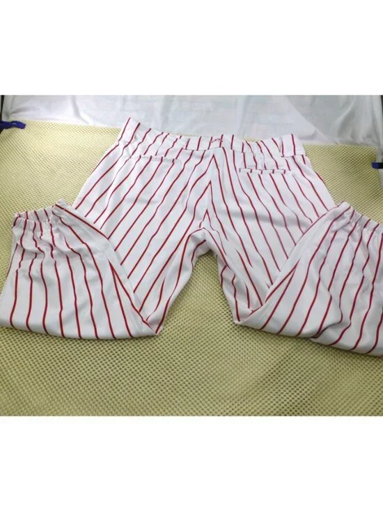 Boombah Mens Baseball Pants White & Red Pinstripe Sz 38 "F" Logo Adjustable Wais - Picture 2 of 13